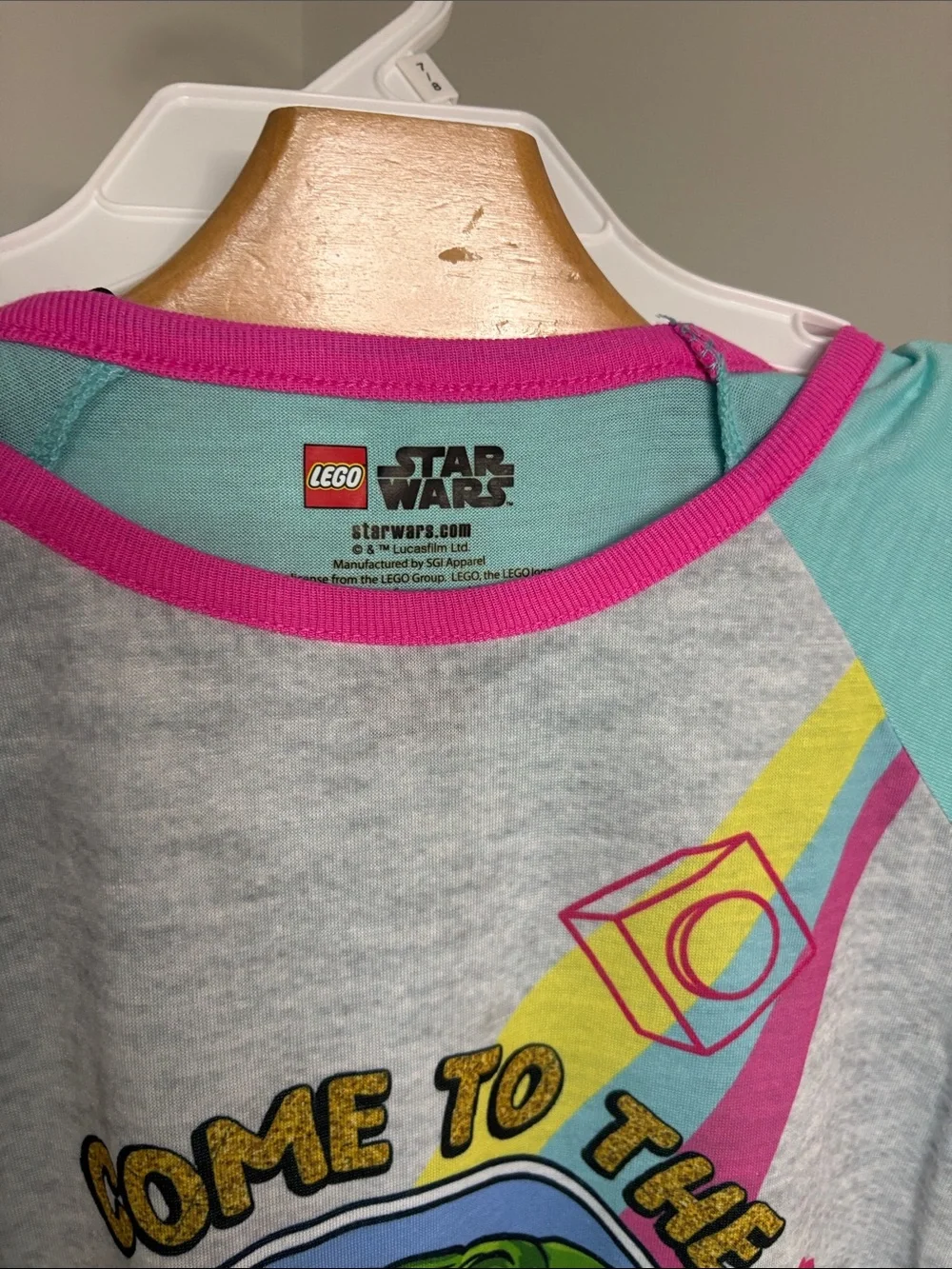 Star Wars Baby Yoda Gray Aqua Pink Nightgown with Yellow Accent
